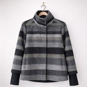 PrAna Striped Wool Blend Jacket | Size Small | Stand Collar Zip Front